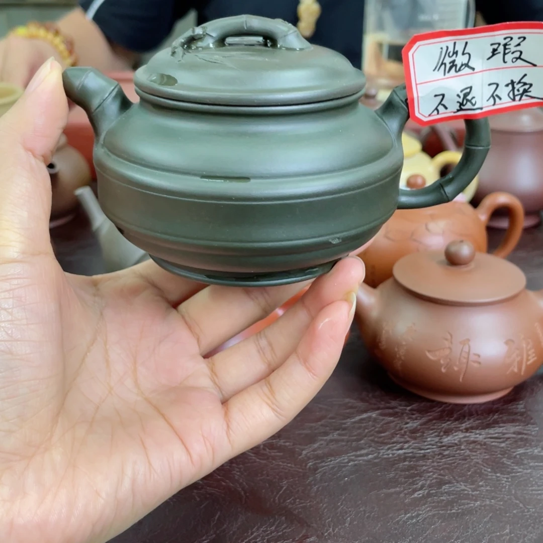 紫砂茶壶双线竹鼓。