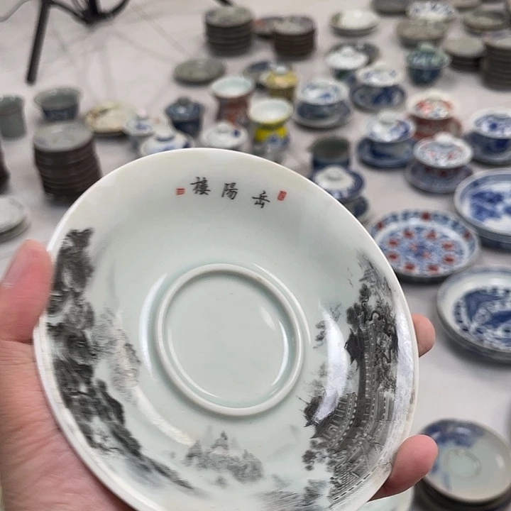 瓷片景德镇墨彩黄鹤楼小壶承