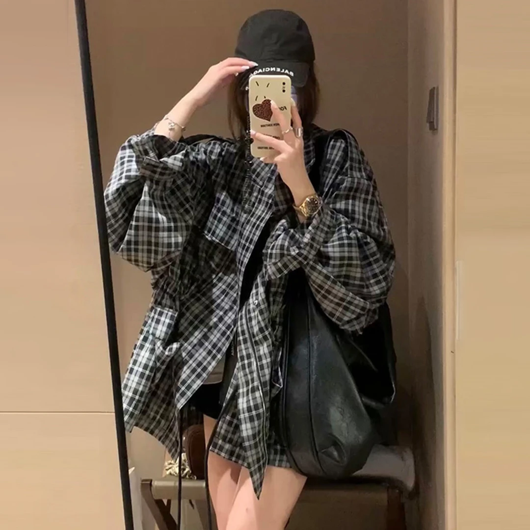 美式复古格子夹克外套女春秋2025新款早秋韩系女士秋季机能短外套