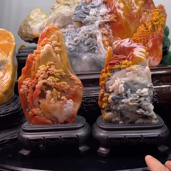 寿山石成2个富春山居图