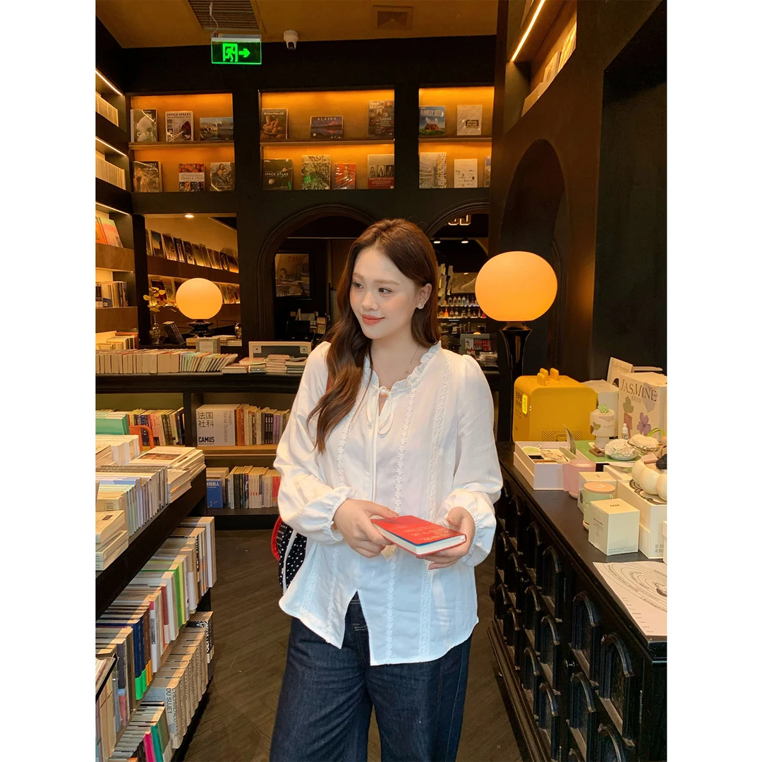 大婉酱千千微胖定制 韩系花边领设计感衬衫法式气质长袖上衣9943X