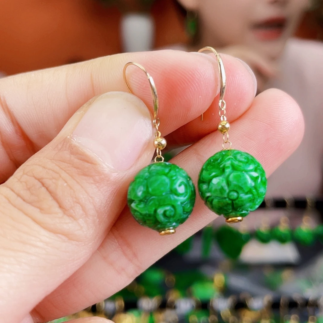 翡翠18K金镶嵌耳饰