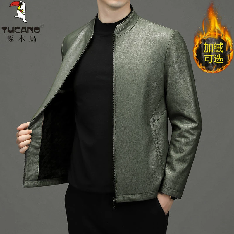 啄木鸟海宁真皮皮衣男头层鹿皮男中青年翻领商务休闲加绒秋冬外套