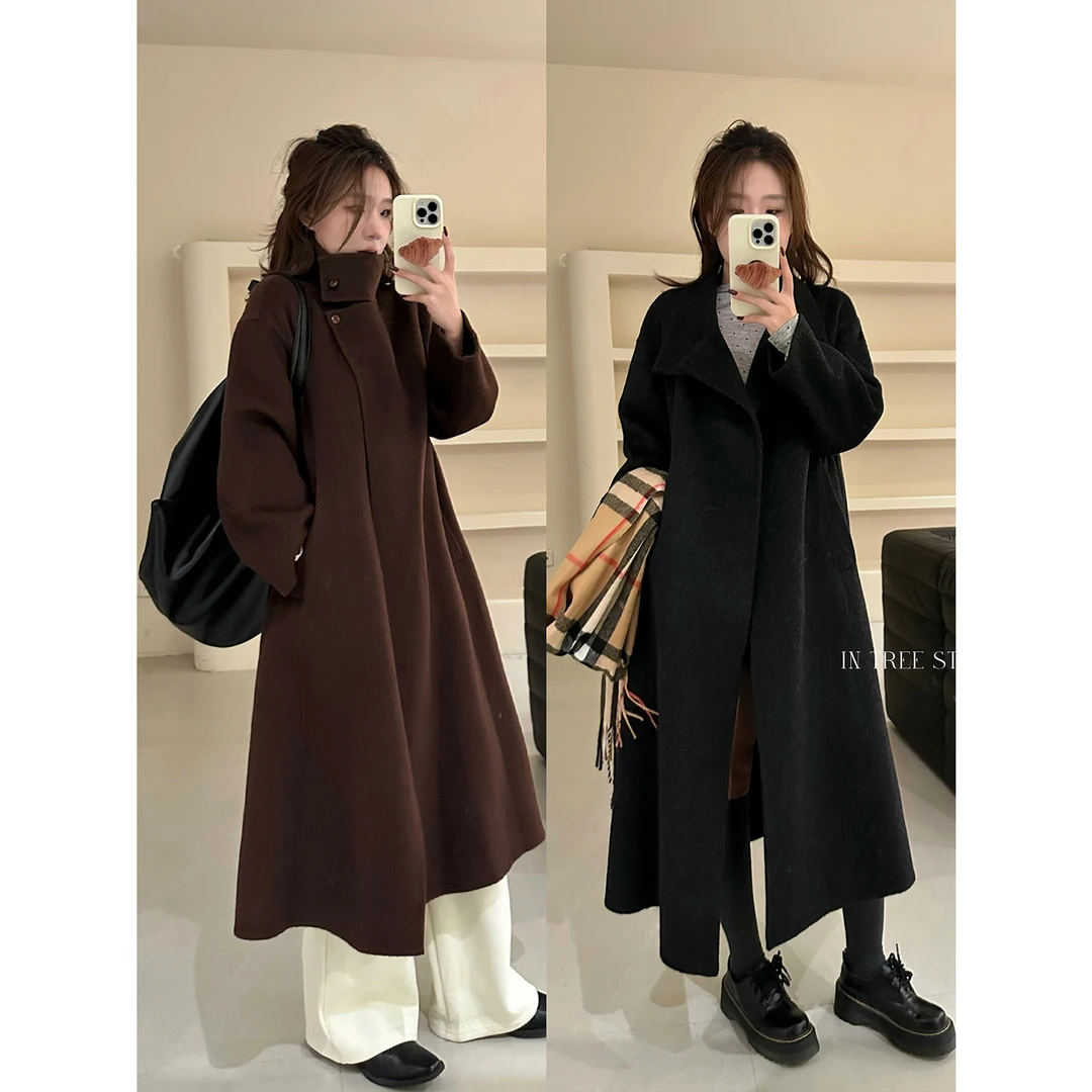 张桶桶QC【都市岛屿】长款羊毛大衣显瘦复古毛呢外套 ZX001803