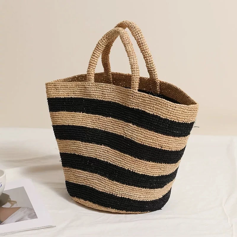 拉菲草条纹韩版手工编织包时尚休闲百搭简约学生手提包包手拎包