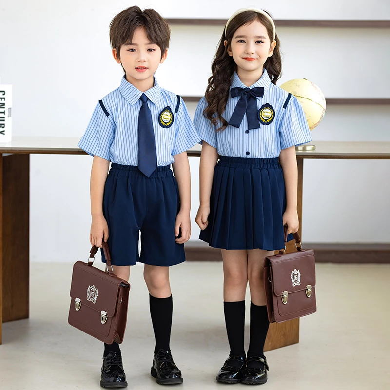 小学生班服诗歌朗诵表演服英伦幼儿园园服竖条蓝色六一儿童演出服