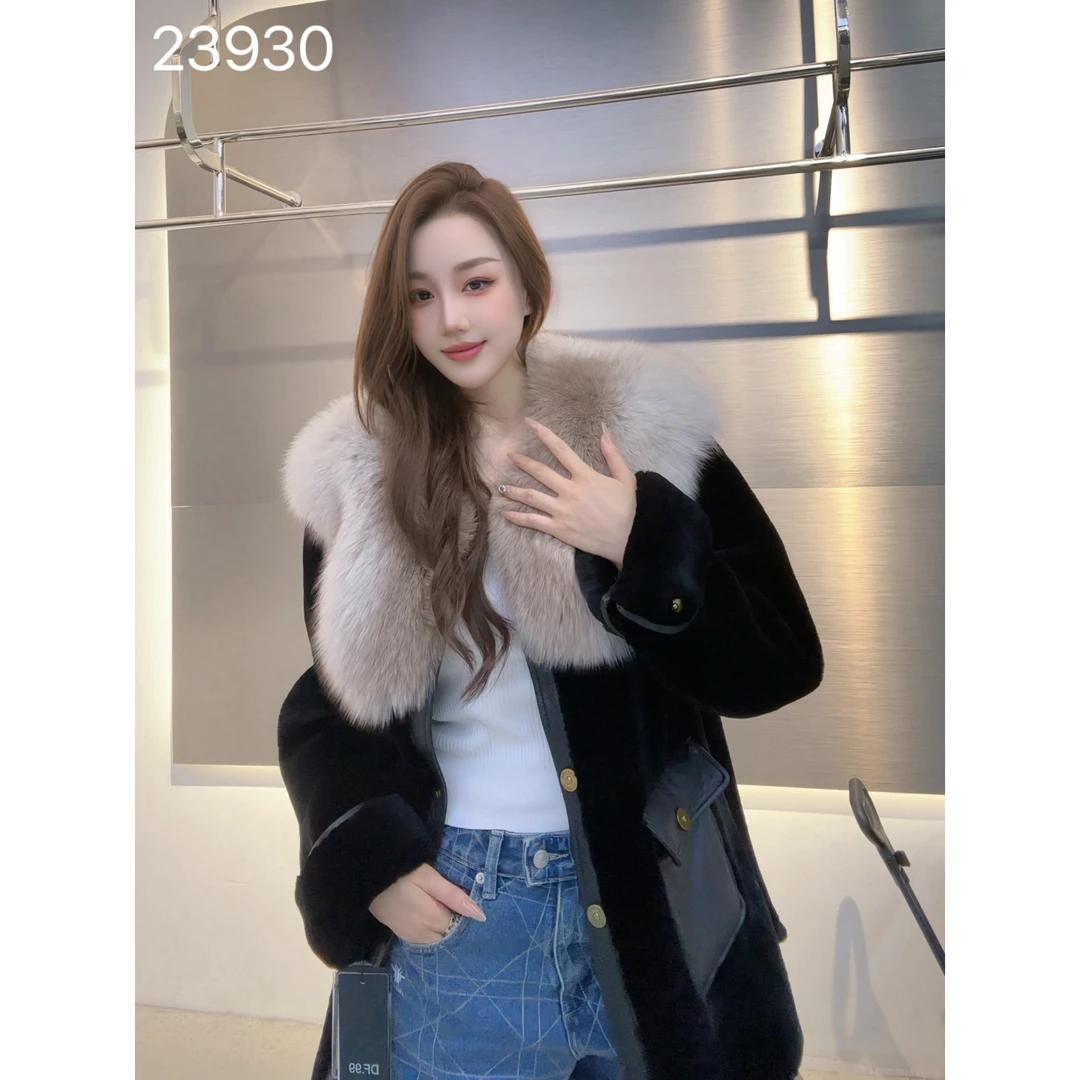 静静.DF轻奢 | 奢华质感大狐狸毛领皮草外套女皮毛一体-23930