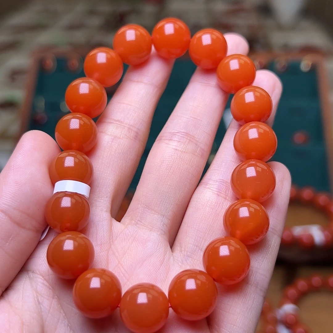 南红玛瑙未镶嵌手串保山冷水河辣椒红11mm+收藏级