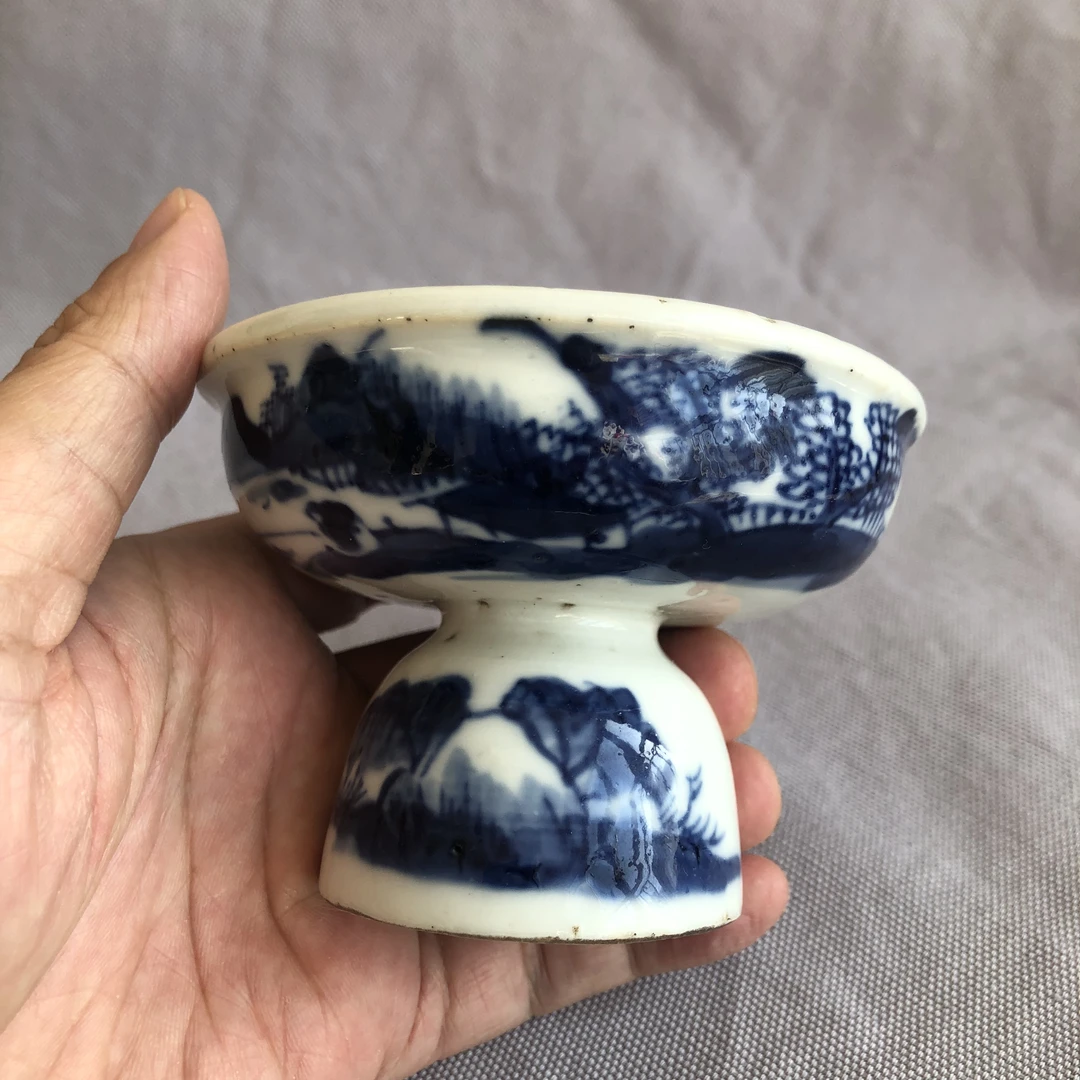 青花通景山水高足盘