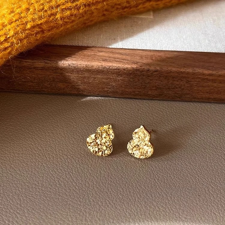 925银针耳环2025新款高级感碎冰冰金色葫芦耳钉女轻奢气质设计感