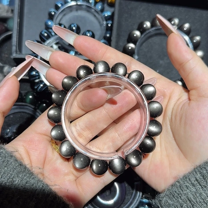 天***得黑曜岩未镶嵌手链