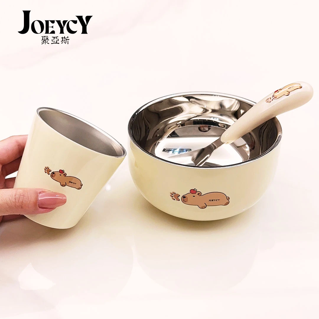 【卡皮巴拉联名】儿童餐具套装不锈钢杯碗勺三件套隔热防烫星空碗勺