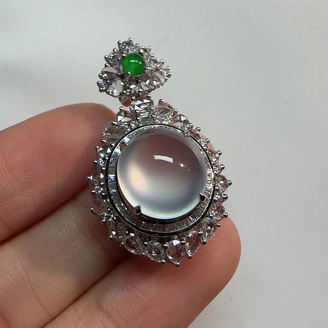 翡翠18K金镶嵌吊坠(不含链)蛋面