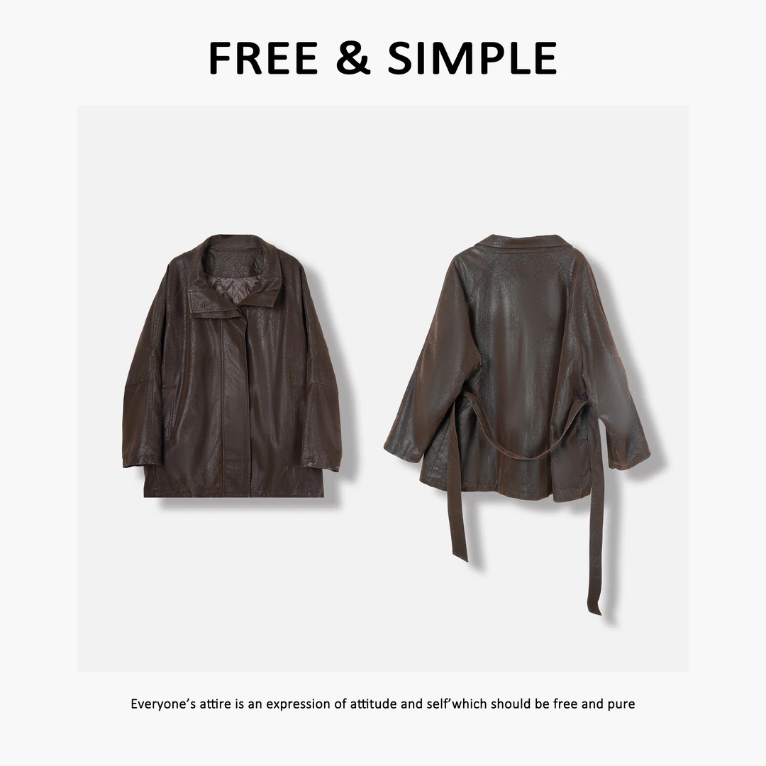 Free&Simple-‘蔓越莓之恋’秋冬款极简小众款系带立领外套-S32593