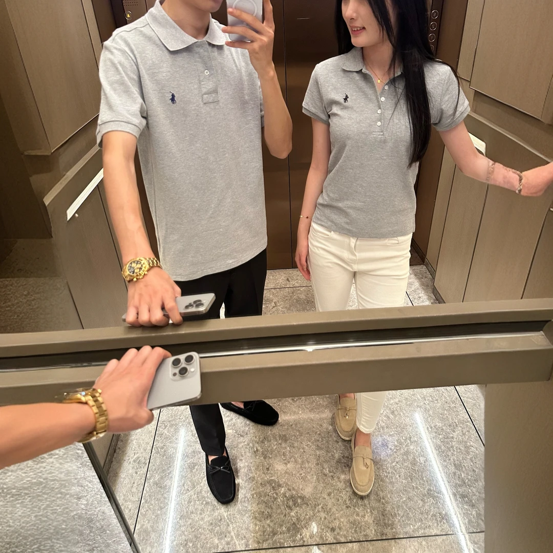 2025夏季灰色POLO男时尚设计感战马刺绣气质T恤超火美式高街痞帅