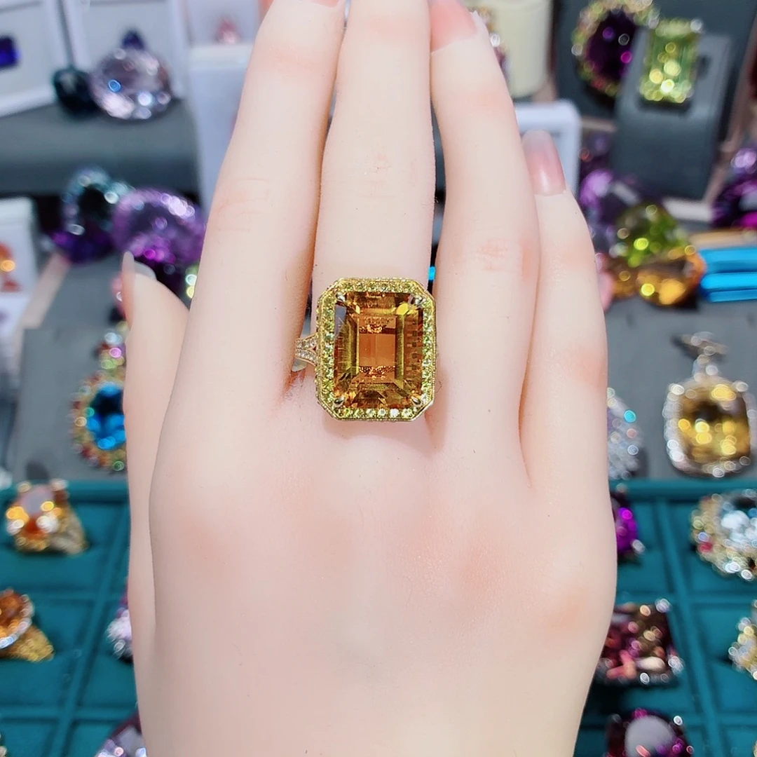 戒指黄晶银S925镶嵌