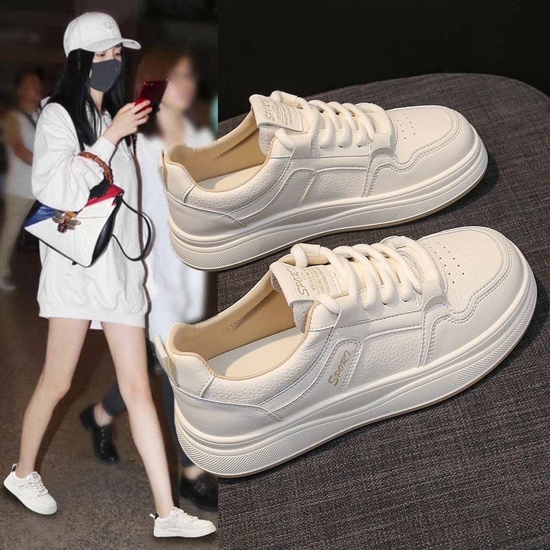 2025夏季皮面小白鞋女时尚百搭运动休闲软底板鞋透气平底休闲鞋女
