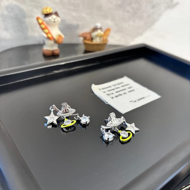 铜合金合成锆石耳饰 星球五角星耳环EH2976