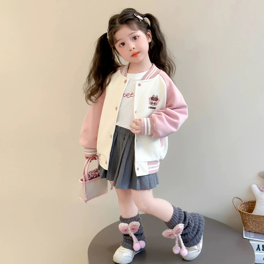 拉布布女童外套2025春秋新款儿童秋装洋气宝宝女孩棒球服上衣秋季