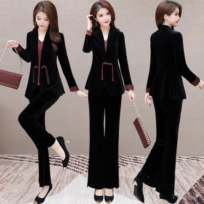 高端时尚洋气减龄职业小西装金丝绒三件套装女秋冬2025新款贵夫人