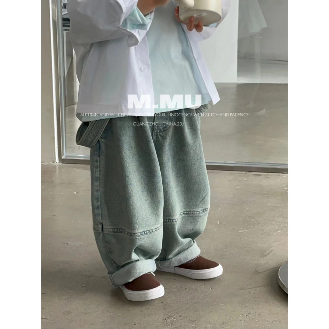 242094儿童春秋时尚百搭休闲韩版宽松牛仔工装背带裤