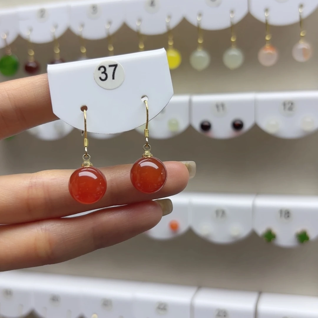 玛瑙/玉髓耳饰银S925镶嵌