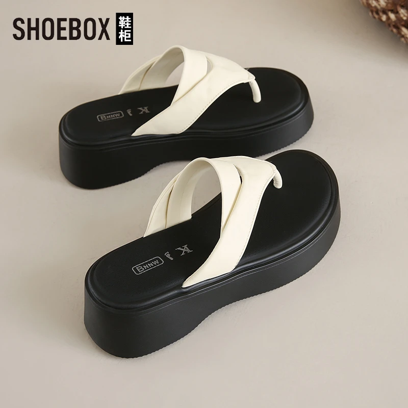 SHOEBOX鞋柜厚底人字拖女夏季外穿2025新款百搭配裙子夹脚凉拖鞋