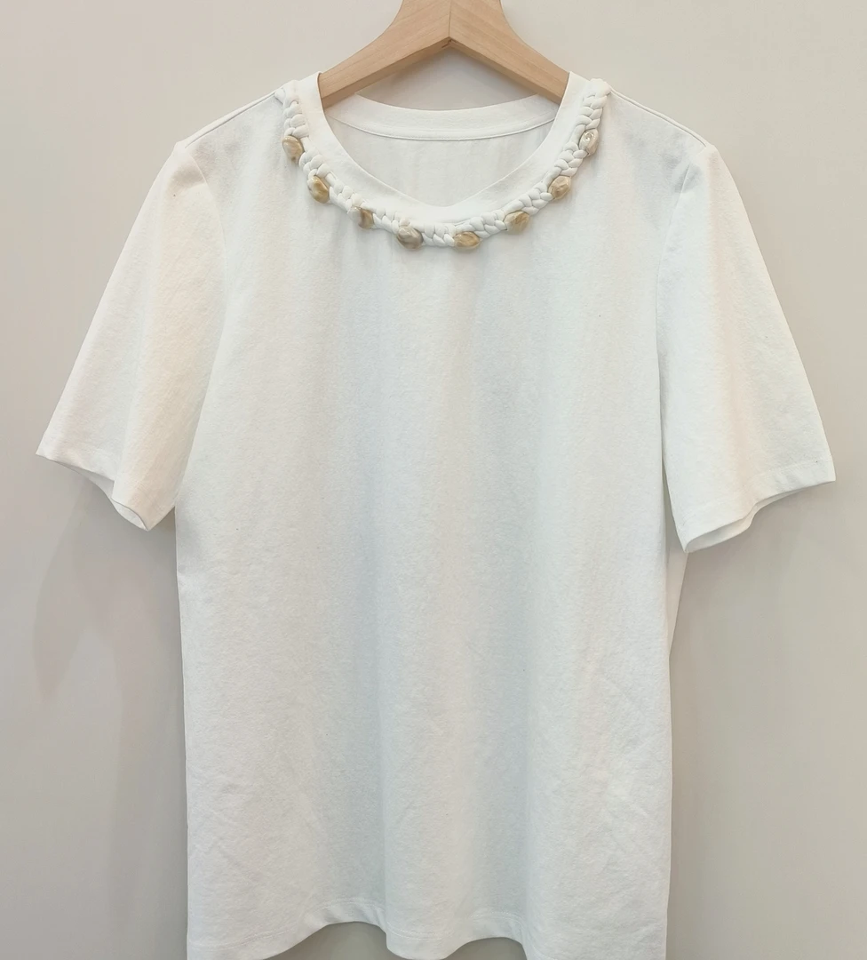 海洋之星贝壳编绳短袖短袖女款爆款2025新款短袖正肩短袖t恤女