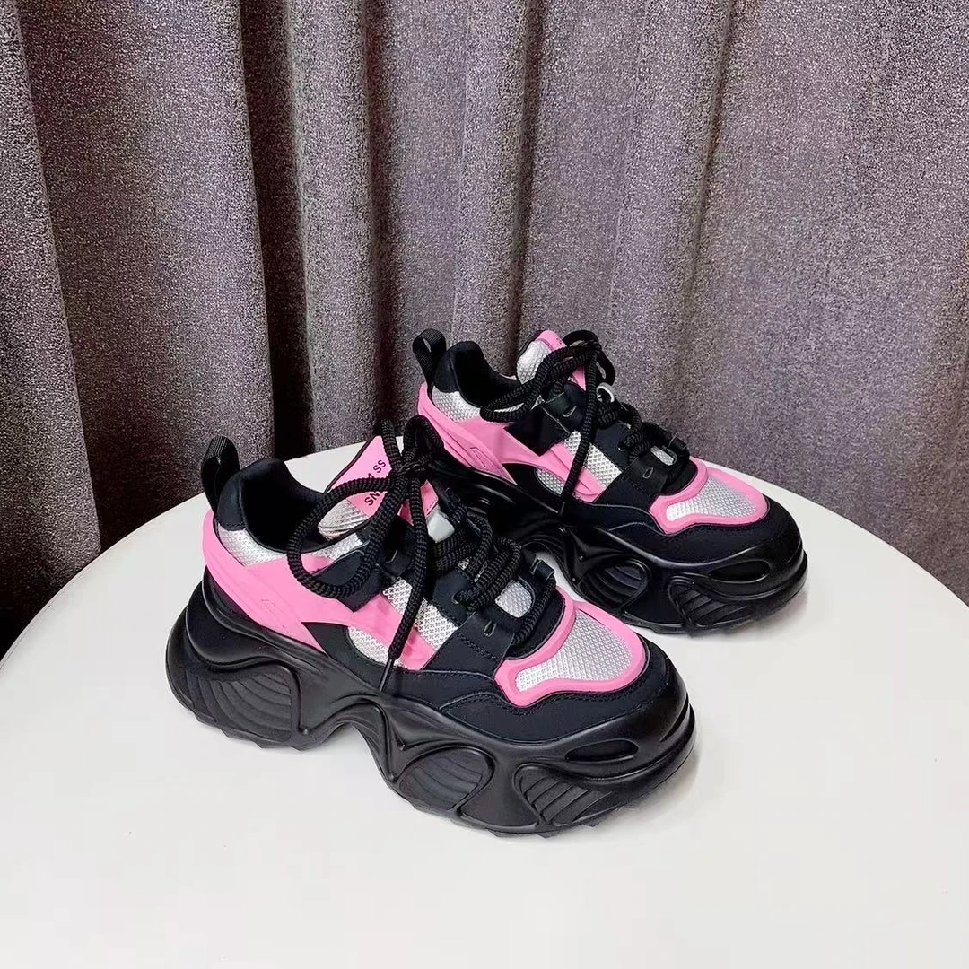 C7938  黑色  高端时尚老爹鞋女2025新款厚底增高休闲运动鞋