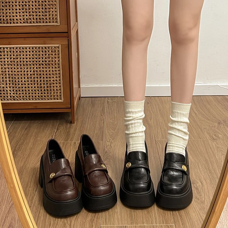 日系JK百搭厚底乐福鞋女2025新款秋冬季一脚蹬单鞋子英伦风小皮鞋