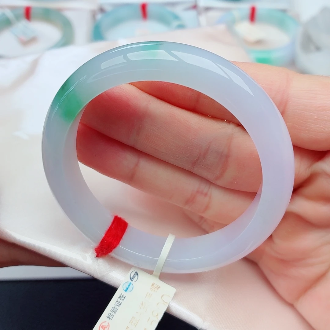 翡翠未镶嵌手镯5号-54圈口 无纹裂