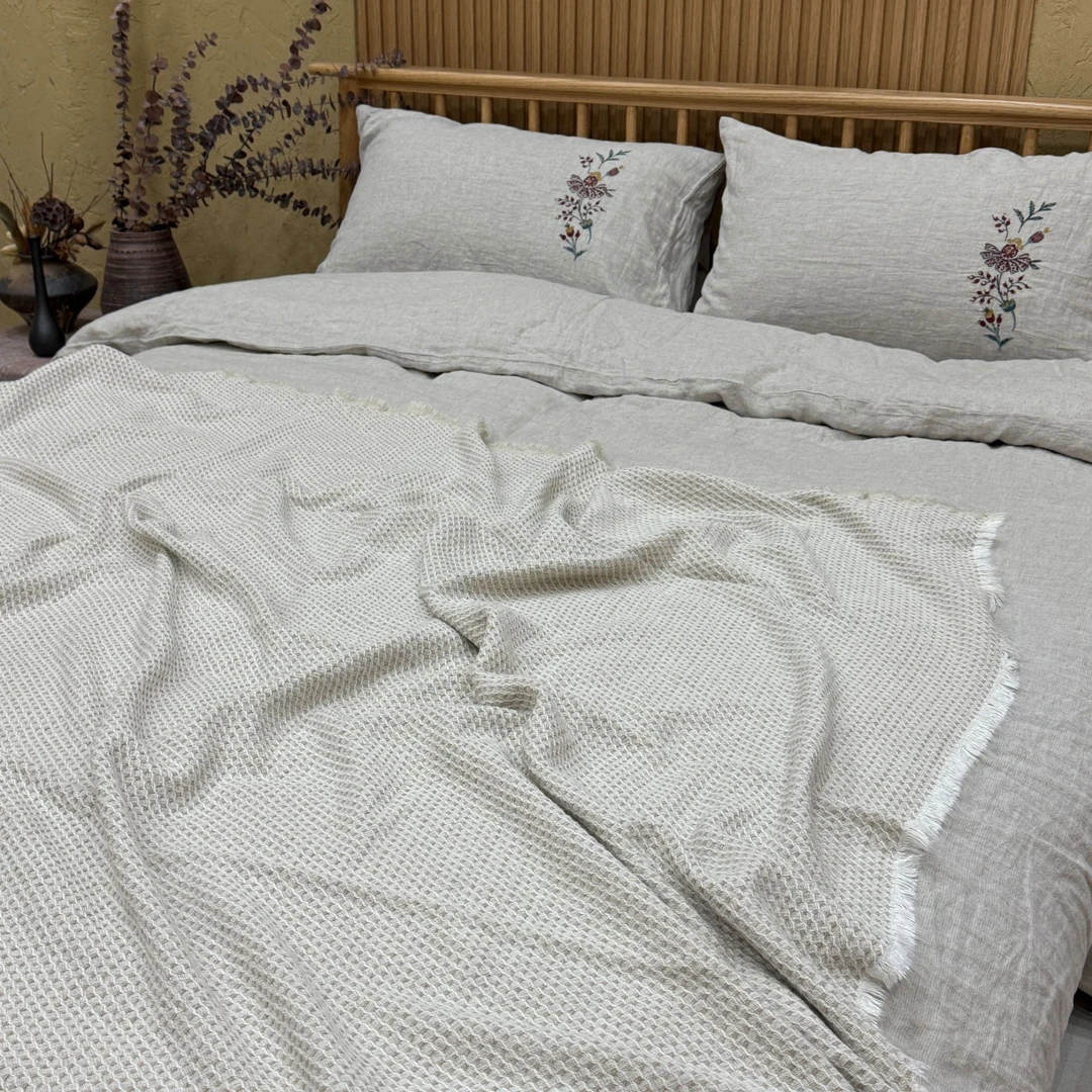 【麻代先生专属】罗布麻蜂窝流苏盖毯