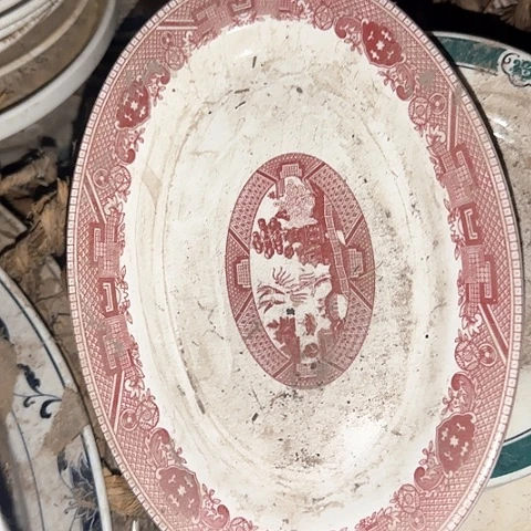 瓷片国营厂库存微瑕21厘米椭圆