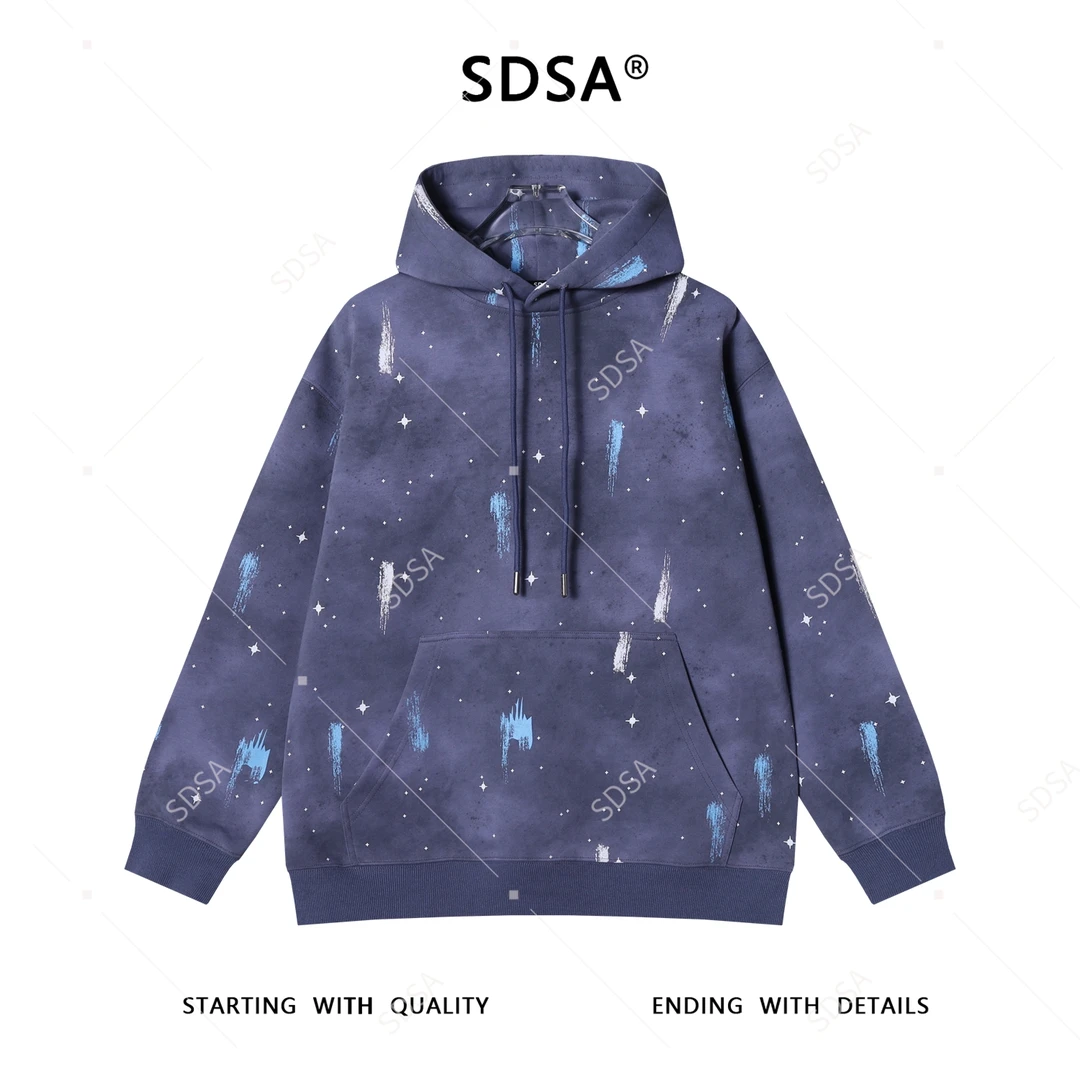 SDSA男士秋冬新款痞帅男装扎染印刷印花抽绳连帽卫衣轻奢套头上衣