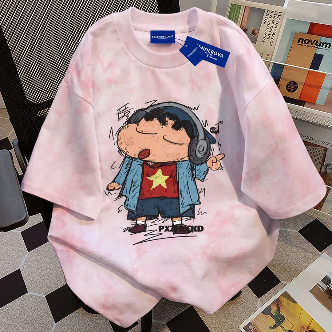 100%纯棉柔和特色扎染短袖t恤男女夏季文艺利落宽松圆领情侣上衣