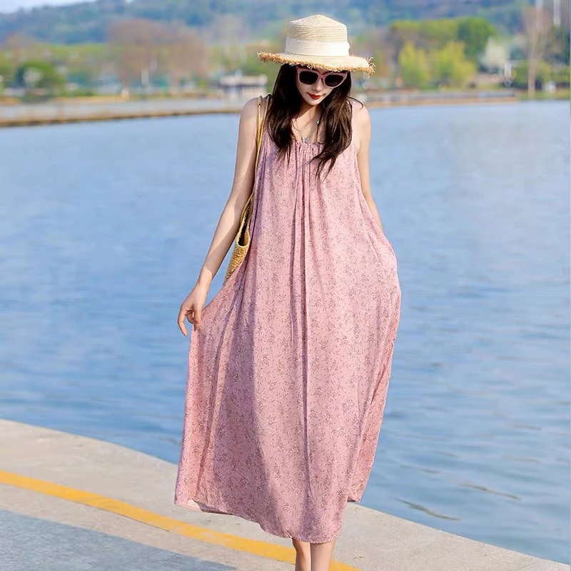 2025年夏季新款人棉棉绸碎花睡裙可外穿连衣裙