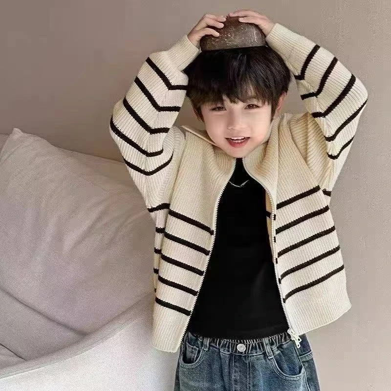纯棉男女童2025春秋新款外套中大童针织开衫儿童毛衣拉链外套上衣
