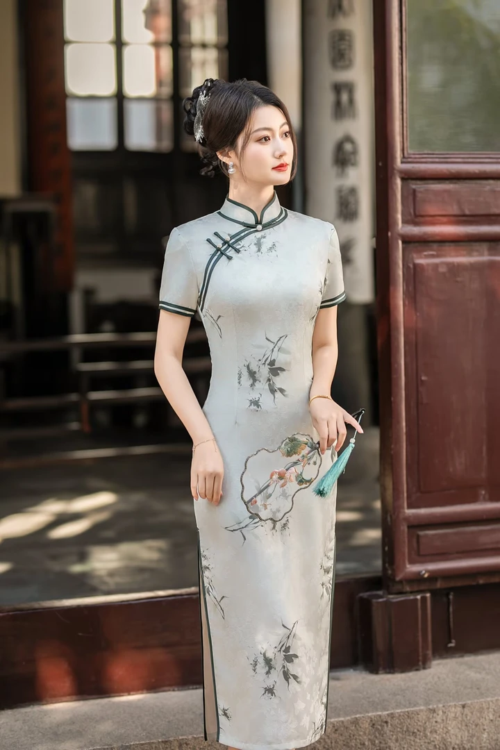 苏州高端【清瑶】薄款风格日常荷叶裙新中式旗袍春夏修身少女夏季