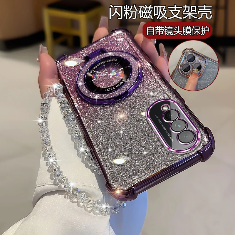 适用荣耀x20se手机壳女新款honorx20 es闪粉软壳CHL-AN00四角防摔