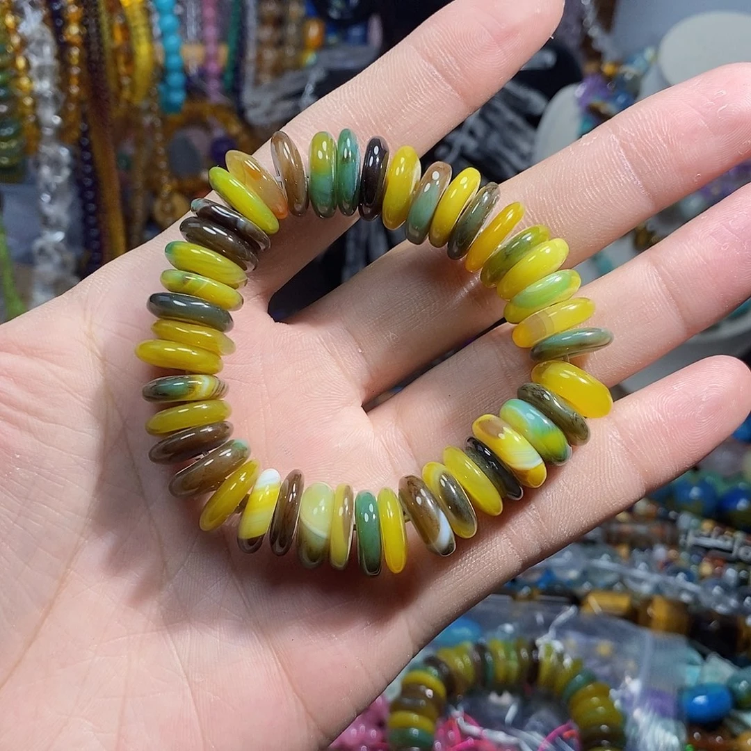 石英质玉未镶嵌，黄绿玛瑙算盘14mm，
