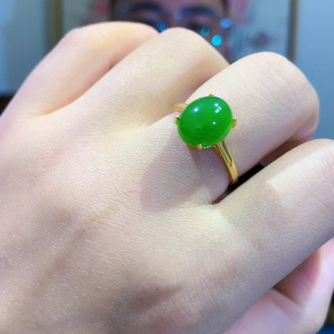 和田玉（碧玉）戒指银S925镀金镶嵌