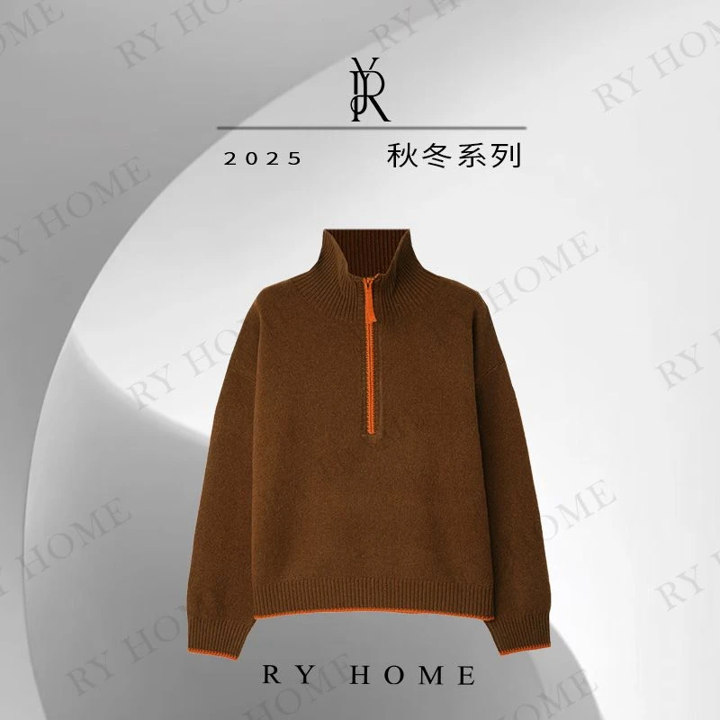【容雨RYHOME】100%绵羊毛半高领半拉链羊毛针织衫253M3243