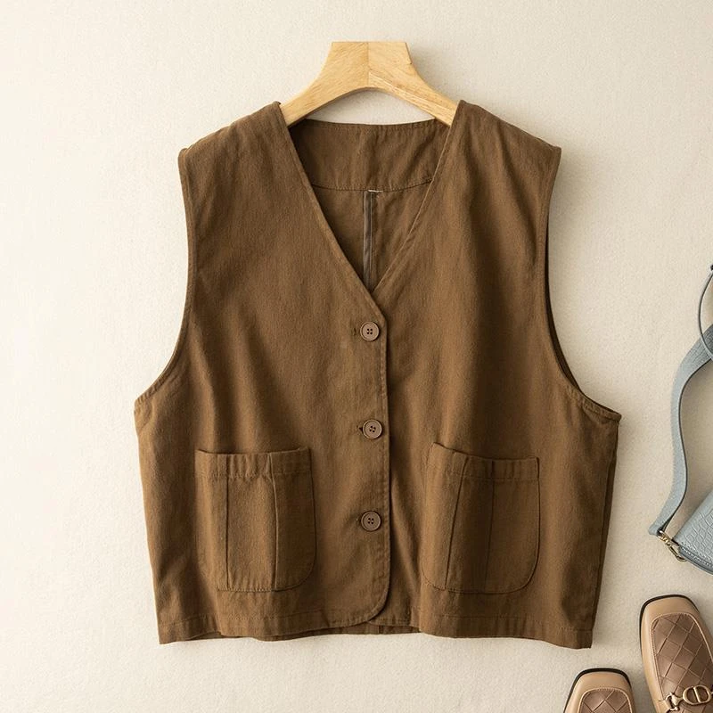 精致爆款舒适春秋新款文艺简约V领双面精梳男马甲大口袋坎肩外套