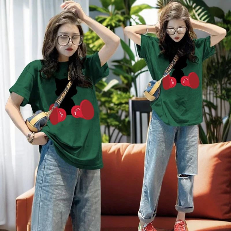 100%纯棉港风潮酷印花短袖t恤衫女高街洋气oversize上衣新款半袖