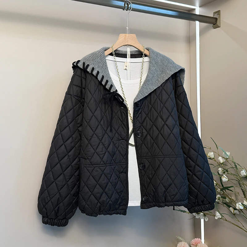 胖妹妹秋冬季夹棉连帽棉服外套百搭减龄显瘦遮肉外衣宽松洋气棉衣