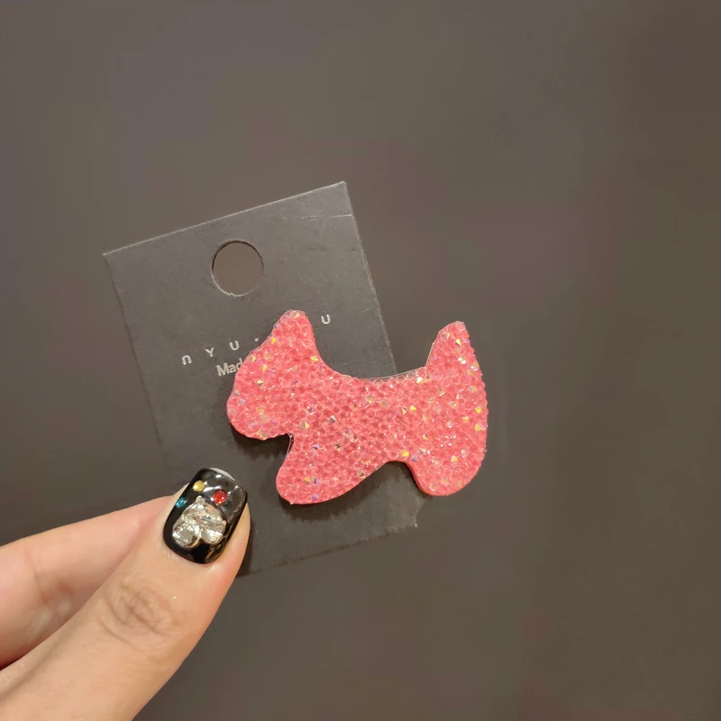 韩施家砂糖钻小狗BB夹彩钻可爱刘海侧边夹精致百搭多巴胺发夹发饰