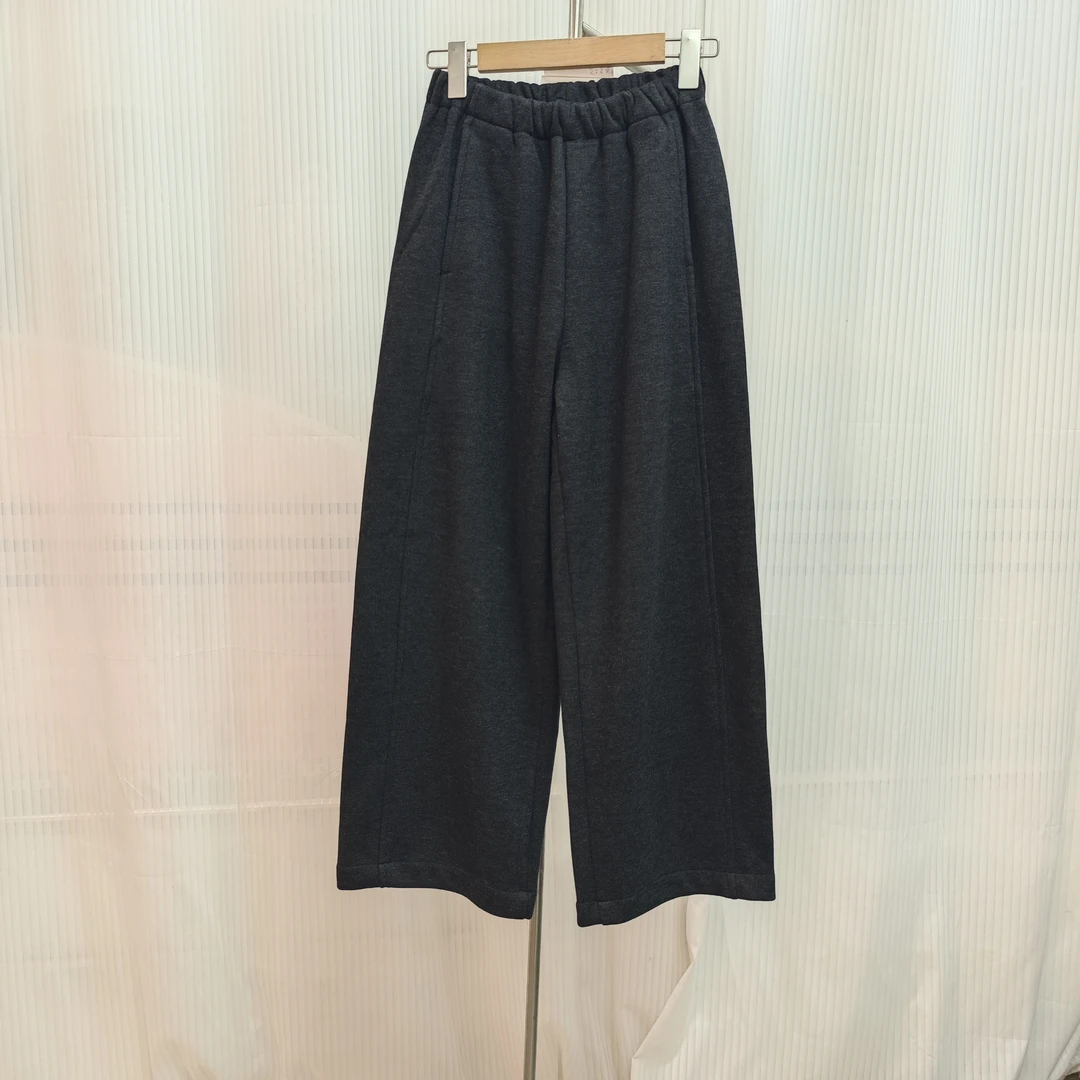 B2398高级灰阔腿裤仿毛呢加绒裤子潮流