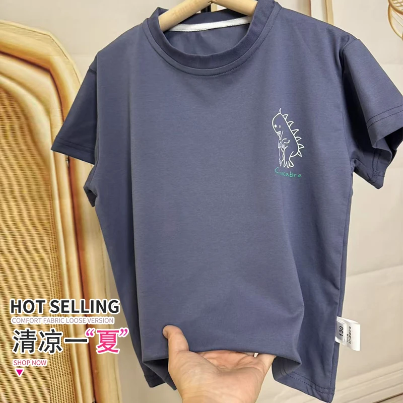 男蓝色印花短袖双面卡通印花圆领中小童夏季T恤JYF-6801