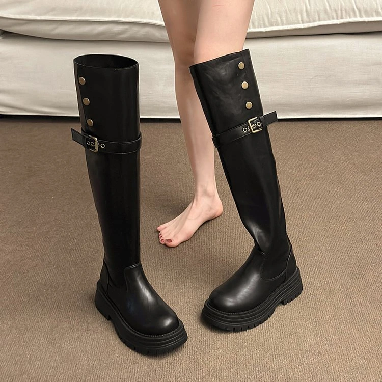 厚底过膝长靴女2025年新款秋冬两穿复古粗跟骑士靴美拉德长筒靴子