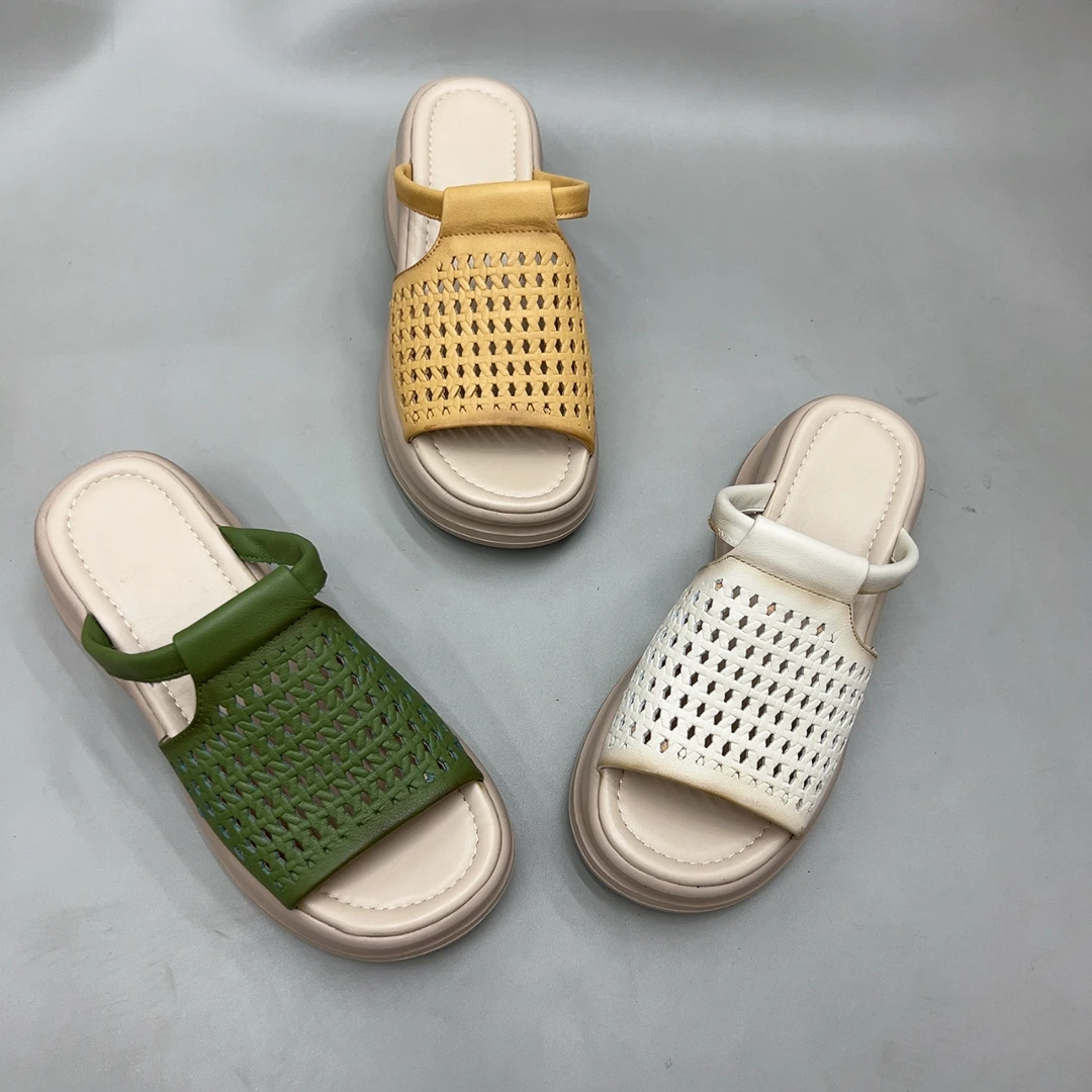 2025年夏季新款真皮女鞋厚底凉鞋女外穿时尚百搭休闲一字拖鞋